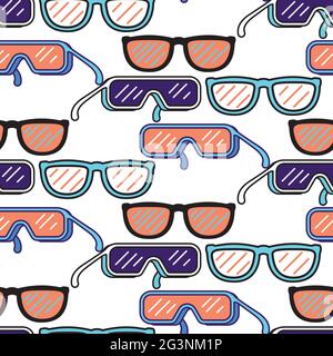 Sonnenbrille im Retro-Stil, Pop Art, nahtloses Muster. Stock Vektor