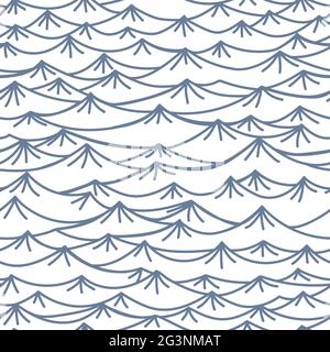 Nahtloses Muster mit handgezeichneten Meereswellen im Sketch-Stil. Vektor endlose Hintergrund in blauen Farben Stock Vektor