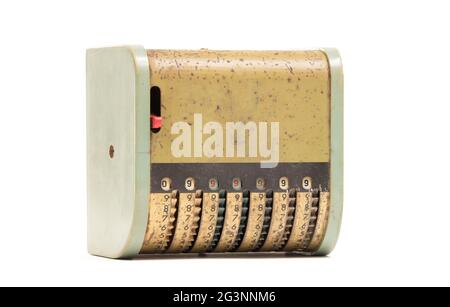 Vintage manuelle Aufzummaschine isoliert Stockfoto