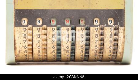 Vintage manuelle Aufzummaschine isoliert Stockfoto