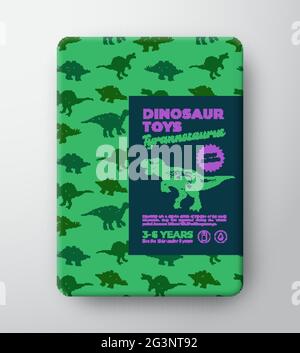 Label-Vorlage Für Dinosaurier-Spielzeug. Design-Layout Für Abstrakte Vektorverpackungen. Handgezeichnete Tyrannosaurus Rex-Skizze mit uraltem Reptil-Craetures-Muster Stock Vektor