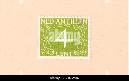 Die Niederländische Antillen - ca. 1950: einen Stempel in den Niederländischen Antillen gedruckt zeigt den Wert bei, ca. 1950 Stockfoto