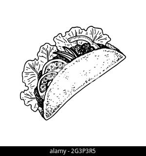 Handgezeichnete mexikanische Tacos. Vektorgrafik im Skizzenstil Stock Vektor