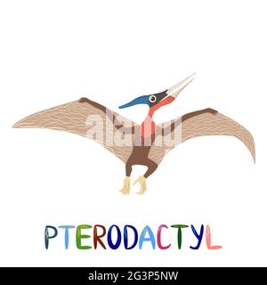 Fliegende pterodactyl, prähistorische Dinosaurier Sammlung. Uralte Tiere. Von Hand gezeichnet. Stock Vektor