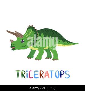 Triceratops grüne, prähistorische Dinosaurier-Kollektion. Uralte Tiere. Von Hand gezeichnet Stock Vektor