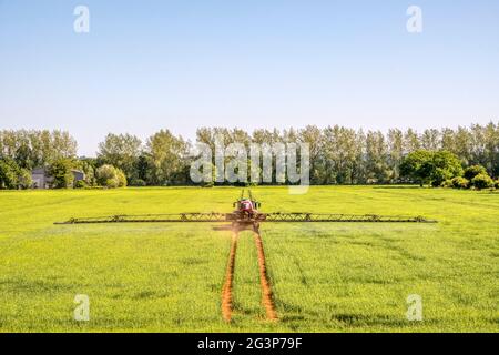 Ein Horsch-Feldsprüher, der auf einem Ackerfeld in Norfolk arbeitet. Stockfoto