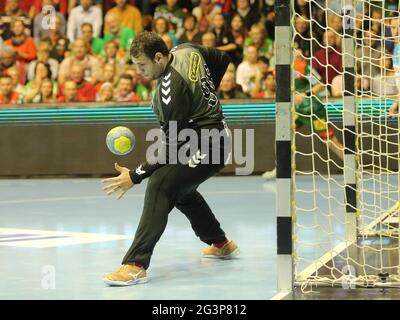 Serbischer Handballtorwart Dejan Milosavljev FÃ¼chse Berlin HBL Liqui Moly Handball Bundesliga 19-20 Stockfoto