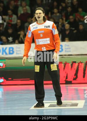 Handballtorwart Jannick Green Krejberg SC Magdeburg Liqui Moly HBL Handball Bundesliga 2019-20 Stockfoto