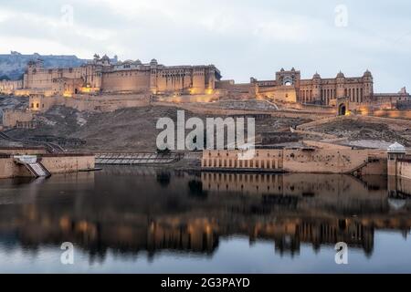 Sonnenuntergang über amer Fort Stockfoto