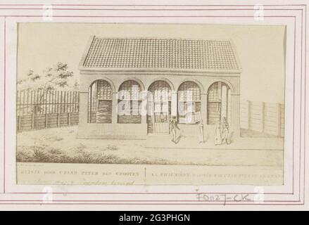 Fotoproduktion (vermutlich) eines Bilds mit Bildunterschrift, der das Äußere des Zaren Peterhuisje in Zaandam darstellt. Teil des Albums mit Fotos und Lithographien von Sehenswürdigkeiten in Nord- und Südholland, Gemälden und Kostümen. Stockfoto