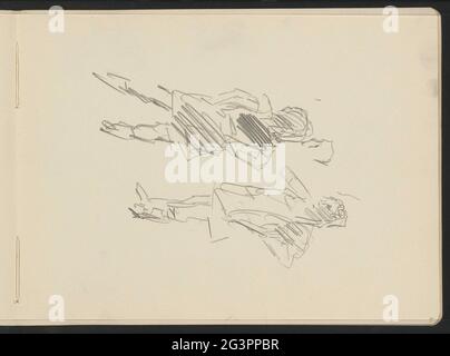Zwei stehende Frauen. Auf der Rückseite und von vorne gesehen. Blatt 5 Recto aus Skizzenbuch XVIII mit 35 Blättern. Stockfoto