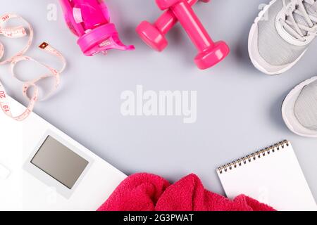 Fitness-Konzept flach legen Stockfoto