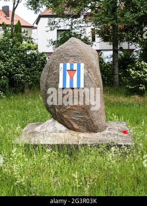 Denkmal für die Opfer des todesmarsches der KZ-Häftlinge durch Magdeburg 1945 Stockfoto