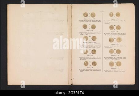 Zehn Münzen mit römischen Kaisern, von vorne und hinten gesehen. Nummern 17 bis 26: Tiberius und Drusus, Claudius I., Agrippa und Nero, Galba, Othho, Vespasian, Vespasian, Domitian und Domitian. Stockfoto