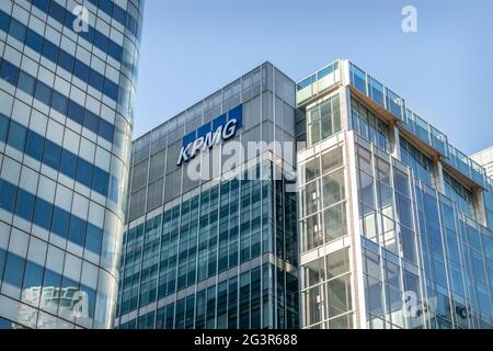 KPMG Accountants Office in Canada Square, Docklands on the Island of Dogs, London, Großbritannien Stockfoto