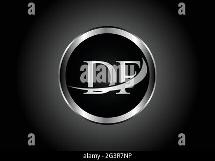 Silberner Buchstabe DF Metallkombination Alphabet Logo Icon Design mit grauer Farbe auf Schwarz-Weiß-Gradienten-Design für ein Unternehmen oder Unternehmen Stock Vektor