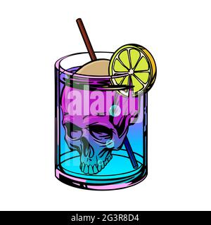 Death Cocktail mit Totenkopf und Neongetränk im Pop-Art-Stil. Vektorgrafik. Stock Vektor