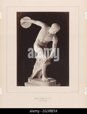 Skulptur Discus Thrower (diskobolos); Discolus, Vatikan. Teil des Fotoalbums mit Aufnahmen von Sehenswürdigkeiten und Kunstwerken in Rom. Stockfoto