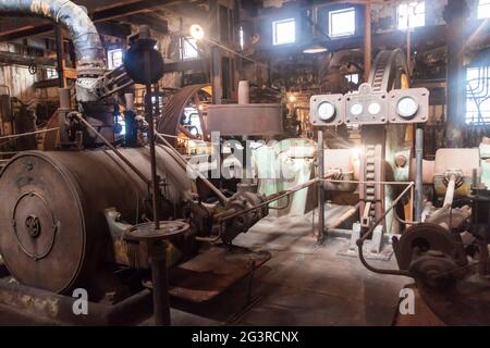 FRAY BENTOS, URUGUAY - 18. FEB 2015: Das Innere einer ehemaligen Fleischfabrik, heute Museum der industriellen Revolution. Stockfoto