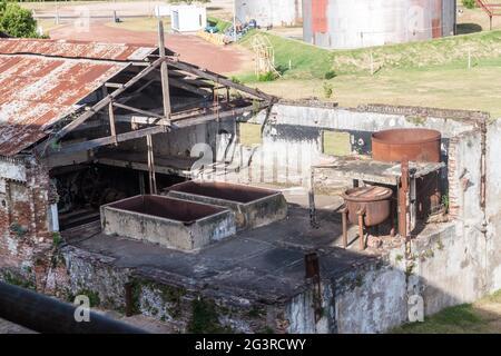 FRAY BENTOS, URUGUAY - 18. FEB 2015: Ehemalige Fleischfabrik, jetzt Museum der industriellen Revolution. Stockfoto