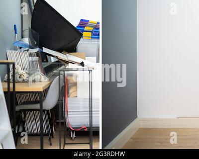 Vor Nach Unordnung Zimmer Entlutter Und Clearing Stockfoto