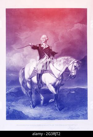 George Washington (1732-1799) gravierte Illustration. Er war der Gründungsvater der USA und der erste Präsident. Im Amerikanischen Revolutionskrieg Stockfoto