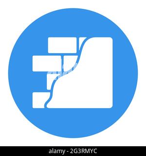 Ziegelwand mit Gips oder weißem Glyphen-Symbol. Bau-, Reparatur- und Veredelungsarbeiten, Vektordesign und Illustration Stock Vektor