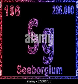 Chemisches Element seaborgium, Zeichen mit Ordnungszahl und Atomgewicht, Stockfoto