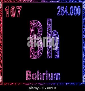 Bohrium chemisches Element, Zeichen mit Ordnungszahl und Atomgewicht, Stockfoto