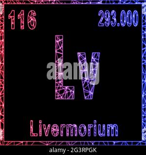 Livermorium chemisches Element, Zeichen mit Ordnungszahl und Atomgewicht, Stockfoto