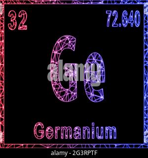 Germanium chemisches Element, Zeichen mit Ordnungszahl und Atomgewicht, Stockfoto