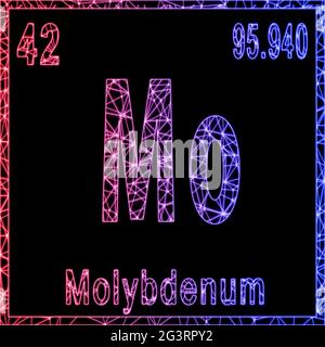 Molybdän chemisches Element, Zeichen mit Ordnungszahl und Atomgewicht, Stockfoto