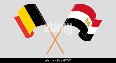 Gekreuzte und winkende Flaggen von Ägypten und Belgien. Vektorgrafik Stock Vektor