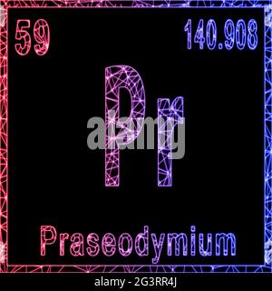 Chemisches Praseodym-Element, Zeichen mit Ordnungszahl und Atomgewicht, Stockfoto