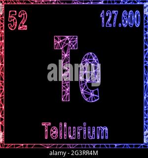 Tellurium chemisches Element, Zeichen mit Ordnungszahl und Atomgewicht, Stockfoto