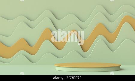 Abstraktes Podium im Modell mit gewelltem 3D-Hintergrund Stockfoto