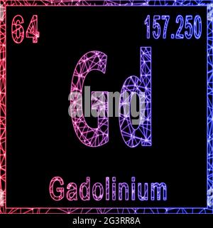 Gadolinium chemisches Element, Zeichen mit Ordnungszahl und Atomgewicht, Stockfoto