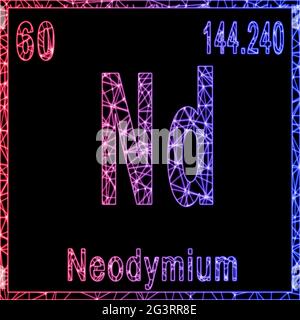 Chemisches Neodym-Element, Zeichen mit Ordnungszahl und Atomgewicht, Stockfoto