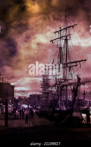 Hochschiff am Royal Albert Dock Stockfoto