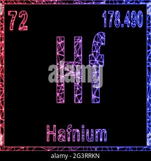 Chemisches Element Hafnium, Zeichen mit Ordnungszahl und Atomgewicht, Stockfoto