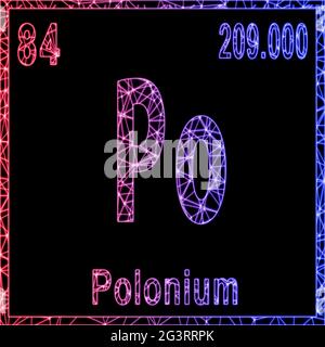 Chemisches Polonium-Element, Zeichen mit Ordnungszahl und Atomgewicht, Stockfoto