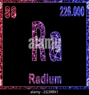 Chemisches Radium-Element, Zeichen mit Ordnungszahl und Atomgewicht, Stockfoto