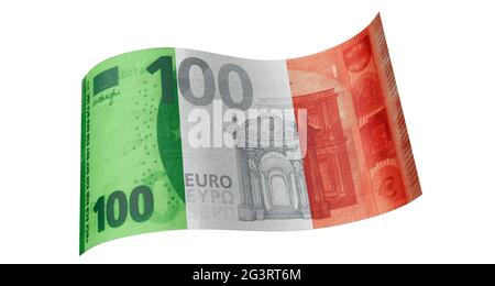 100-Euro-Note in grün-weiß-rot (italienische Flagge) Stockfoto