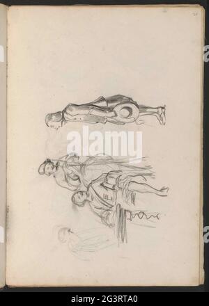 Männer in Kostüm aus dem 17. Jahrhundert an einem Tisch. Blatt 20 Recto aus einem Skizzenbuch mit 33 Blättern und 10 losen Zeichnungen. Stockfoto