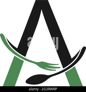 Buchstabe A mit Gabel und Löffel Logo Symbol Design Vektor Illustration Stock Vektor