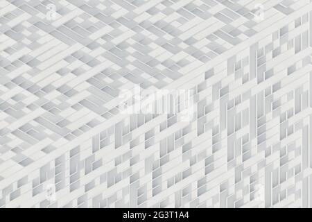 Weißes diagonales Labyrinth-Muster. Einfaches, minimalistisches abstraktes 3D-Rendering. Stockfoto