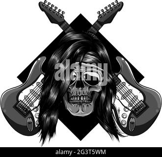 Totenkopf mit kreuzenden Gitarren Vektor Illustration Design Stock Vektor