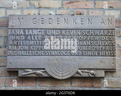 Gedenktafel für Opfer antisemitischer Terroranschlag Synagoge Halle Yom Kippur 5780 9.10.2019 Stockfoto