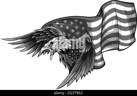 vektor Illustration amerikanischer Adler gegen USA Flagge Stock Vektor