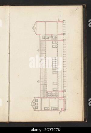 Querschnitt eines Gebäudes. Seite 75 aus einem Skizzenbuch mit 164 Seiten. Stockfoto